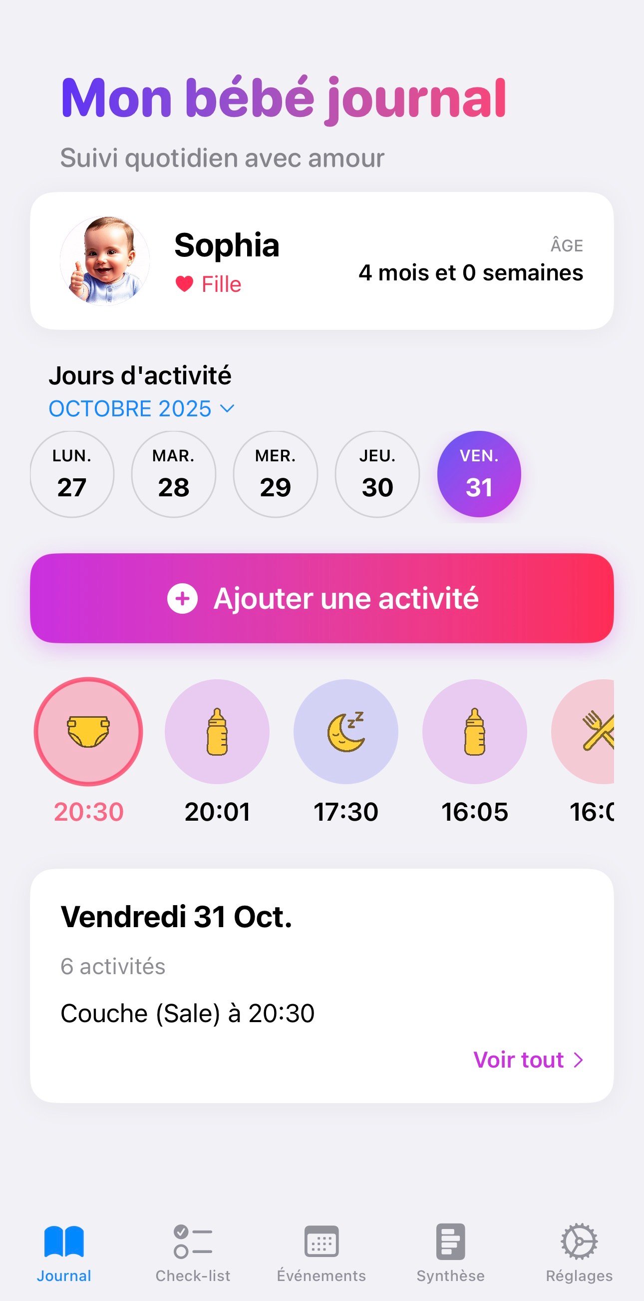 Mon Bébé Journal - Check-list